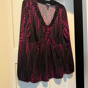 Worthington ruffle pink and black blouse 2x